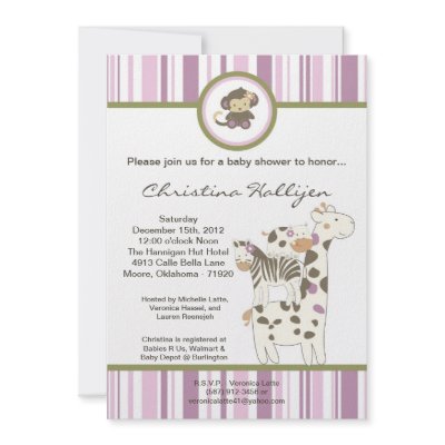 5x7 Jacana Girly Jungle Zoo Baby Shower Invitation by KammieLand