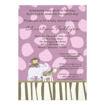 5x7 Jacana Girly Jungle Zoo Baby Shower Invitation