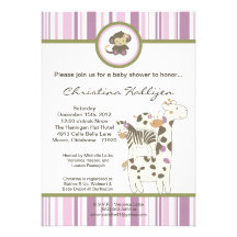 5x7 Jacana Girly Jungle Zoo Baby Shower Invitation