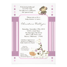 5x7 Jacana Girly Jungle Zoo Baby Shower Invitation