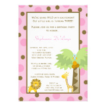 5x7 Jungle Safari Zoo Animal Birthday Invitation