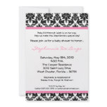 5x7 Light Pink Black Damask Baby Shower Invitation
