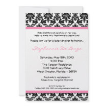 5x7 Light Pink Black Damask Baby Shower Invitation