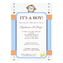 5x7 Mod Monkey Blue Jungle Baby Shower Invitation