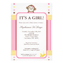 5x7 Mod Monkey Pink Jungle Baby Shower Invitation