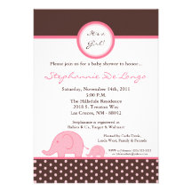 5x7 Mod Pink Girly Elephant Baby Shower Invitation