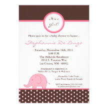 5x7 Mod Pink Girly Elephant Baby Shower Invitation