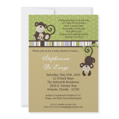 5x7 Monkey Time Zoo Animal Baby Shower Invitation by AnnLeeDesigns
