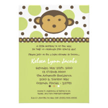 5x7 Neutr Modern Mod Monkey Baby Shower Invitation