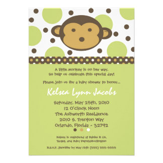 5x7 Neutr Modern Mod Monkey Baby Shower Invitation