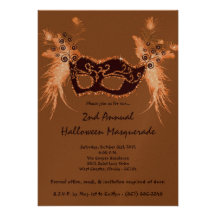 5x7 Orange Masquerade Halloween Costume Invitation