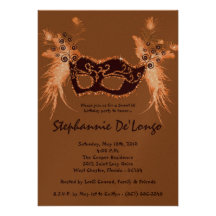 5x7 Orange Masquerade Sweet 16 Birthday Invitation