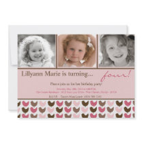 5x7 Pink Brow Bird Photo Birthday Party Invitation