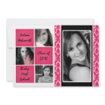 5x7 Pink Damask Photo Graduation Announcement