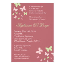 5x7 Pink Green Butterfly Baby Shower Invitation
