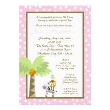 5x7 Pink Jungle Safari Zoo Baby Shower Invitation