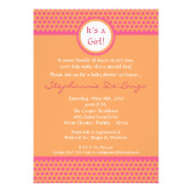 5x7 Pink & Orange Polka Dot Baby Shower Invitation