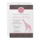 5x7 Pink Polka Dot Giraffe Baby Shower Invitation