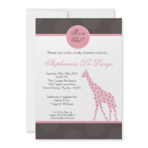 5x7 Pink Polka Dot Giraffe Baby Shower Invitation