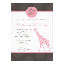 5x7 Pink Polka Dot Giraffe Baby Shower Invitation