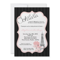 5x7 Pink Poodle in Paris Baby Shower Invitation