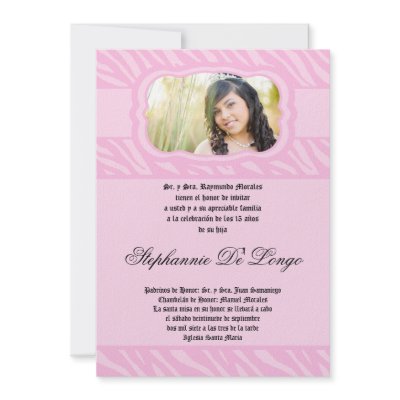 5x7 Pink Zebra Print Patter Quinceanera Invitation by AnnLeeDesigns