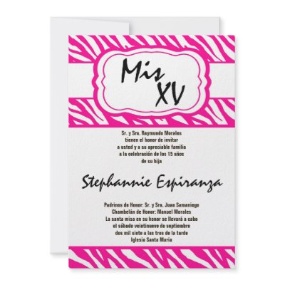 5x7 Pink Zebra Print Quinceanera 15 Invitation by thepapergenius
