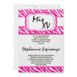 5x7 Pink Zebra Print Quinceanera 15 Invitation