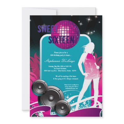 5x7 Purple Dance Party DJ 16th Birthday Invitation by AnnLeeDesigns
