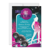 5x7 Purple Dance Party DJ 16th Birthday Invitation