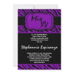 5x7 Purple Zebra Print Quinceanera 15 Invitation