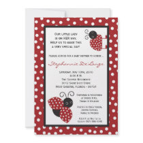 5x7 Red Crimson Lady Bug Baby Shower Invitation