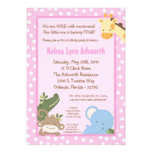 5x7 Safari Jungle Zoo Animal Birthday Invitation