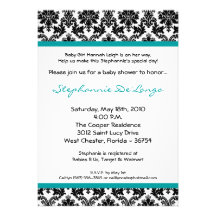 5x7 Teal Black Damask Baby Shower Invitation