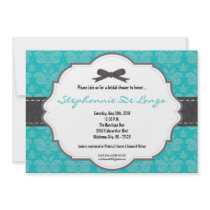 5x7 Teal Damask Cheetah Bridal Shower Invitation