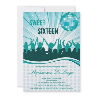 5x7 Teal Dance Party 16th Birthday Invitation by AnnLeeDesigns