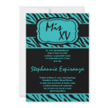 5x7 Teal Zebra Print Quinceanera 15 Invitation