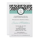 5x7 Tiffany Blu Zebra Print Baby Shower Invitation
