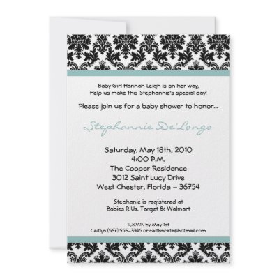 5x7 Tiffany Blue Damask Baby Shower Invitation by AnnLeeDesigns