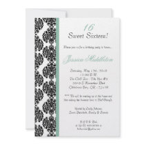 5x7 Tiffany Blue Damask Birthday Party Invitation