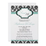 5x7 TiffanyBlu Damask Sweet 16 Birthday Invitation