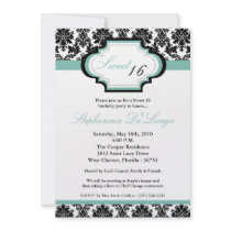 5x7 TiffanyBlu Damask Sweet 16 Birthday Invitation