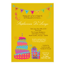 5x7 Topsey Turvy Cake Sweet 16 Birthday Invitation