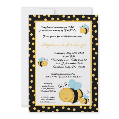 5x7 TRIPLETHoney Bumble Bee Baby Shower Invitation by thepapergenius