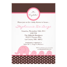 5x7 TRIPLETS Mod Elephant Baby Shower Invitation