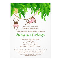 5x7 TWINS Monkey Jungle Baby Shower Invitation