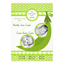 5x7  Twins Pea in a Pod  PHOTO Birth Announcement