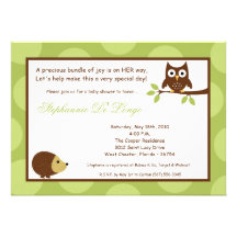 5x7 Woodland Forest Owl Baby Shower Invitation