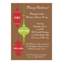 5x7 XMAS Red Ornaments Christmas Party Invitation