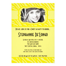 5x7 Yello Zebra PHOTO Sweet 16 Birthday Invitation